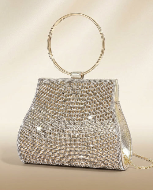 Bolso de fiesta con manilla y cadena para colgar en tono dorado