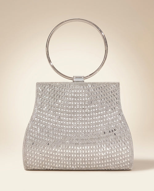 Bolso de fiesta Platino en tonos plateados con mango y cadena para colgar