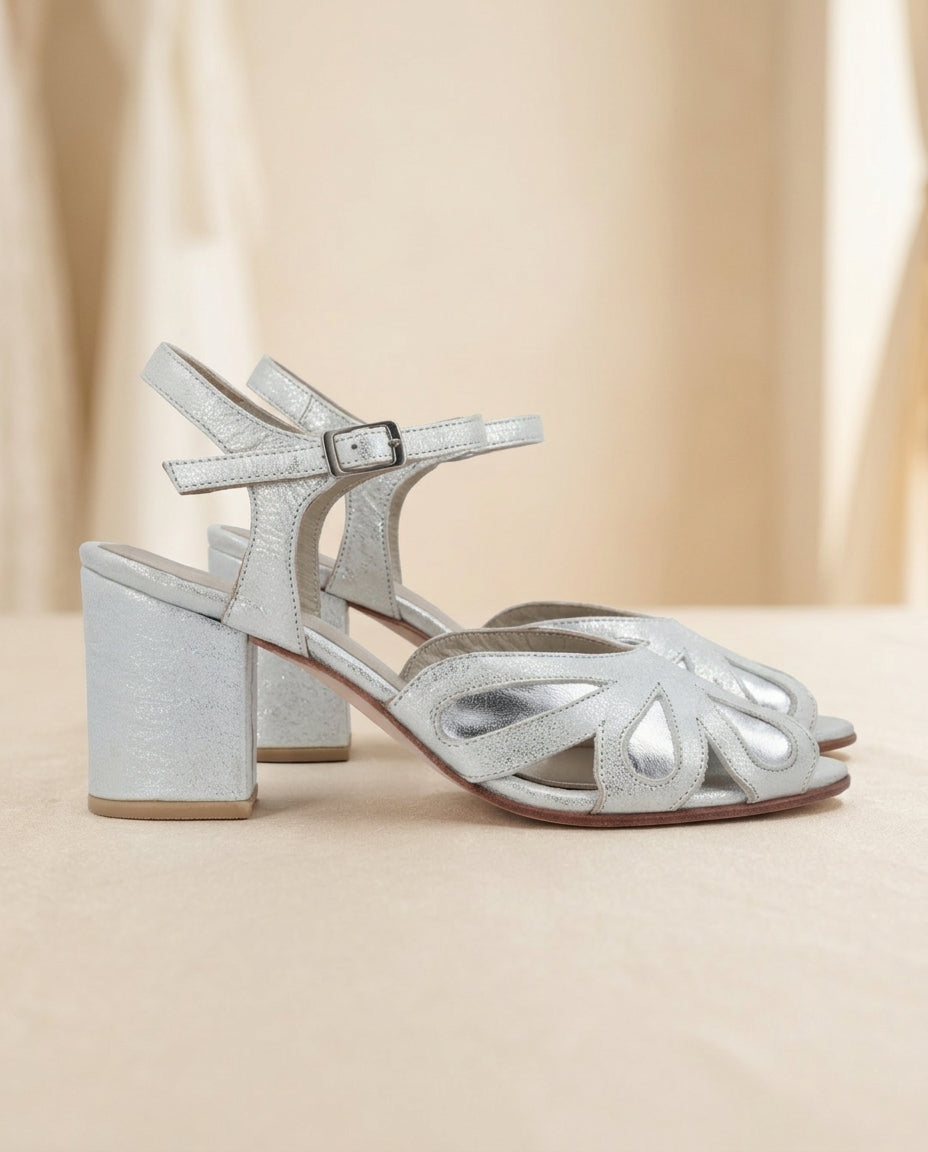 Sandalia de cuero para novia y fiesta Esmeralda, taco 7 cms procedencia Argentina