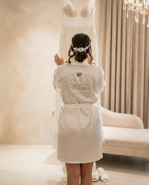 Bata de Satin con encaje personalizada o sin personalizar,fina y elegante