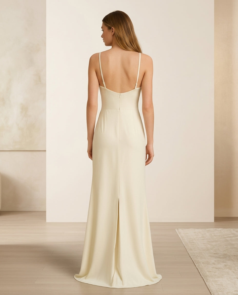 Vestido de fiesta Irene con cuello drapeado y tientes espagueti