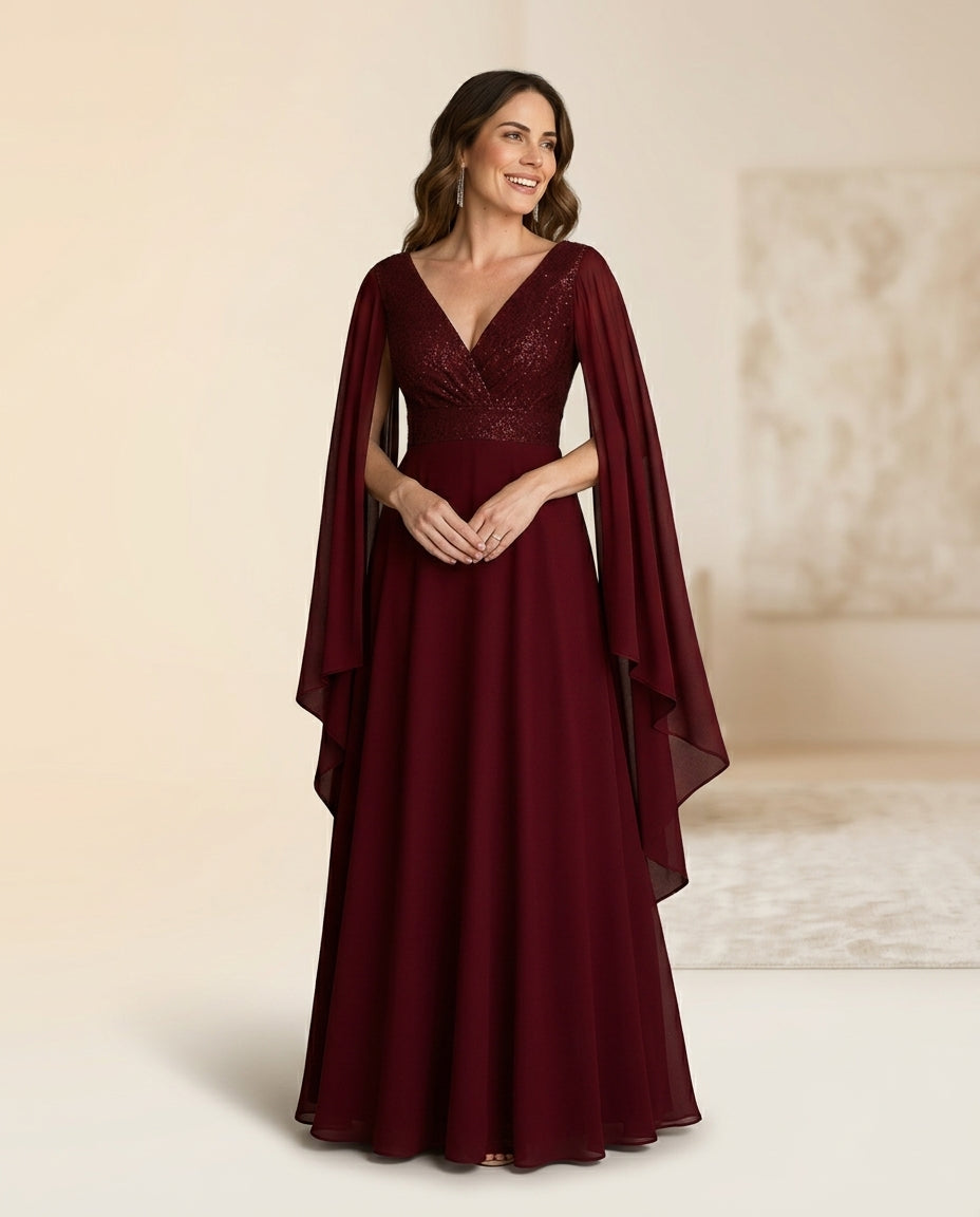 Vestido de fiesta Endora con aplicación sutil en brillo y mangas mucielago