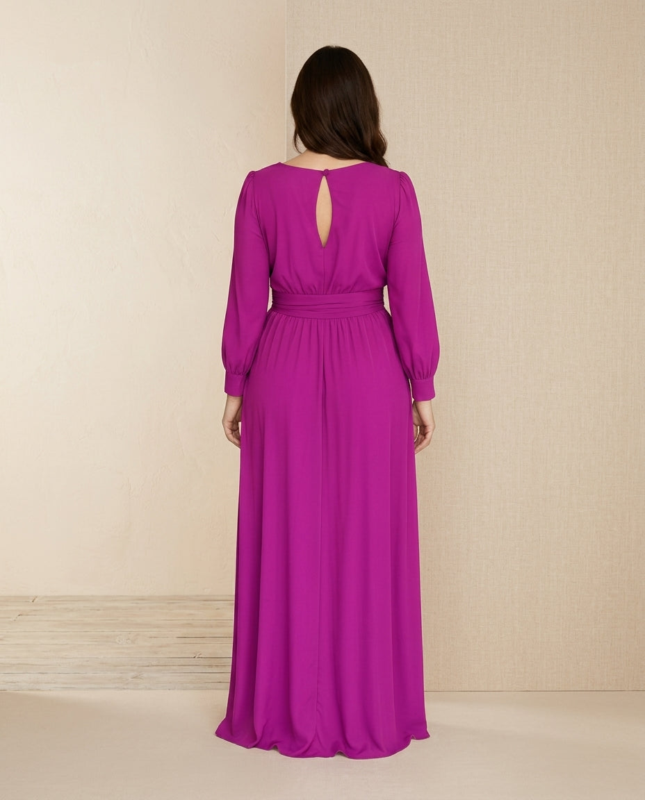 Vestido de fiesta Maca en chiffon con mangas largas y puño