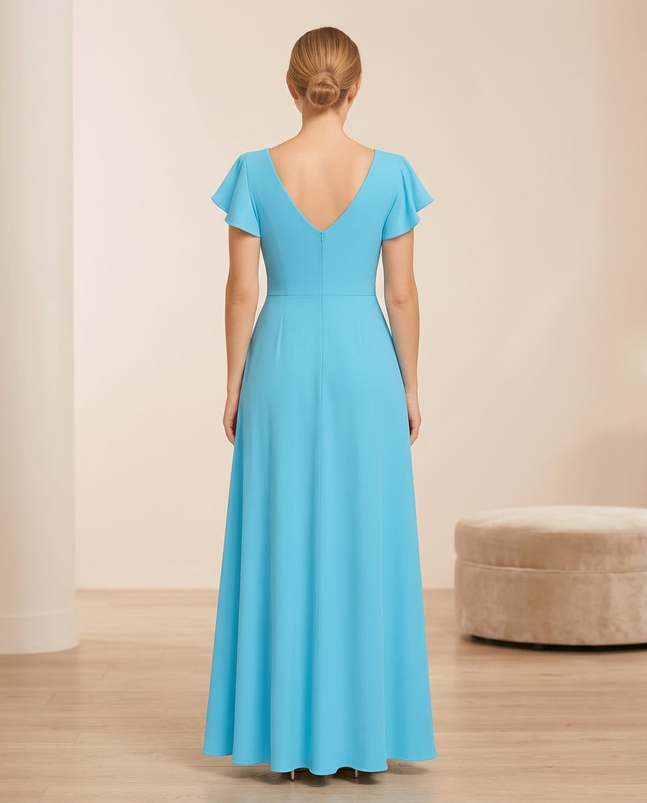 Vestido de fiesta Claus en color calipso escote en V y volantes