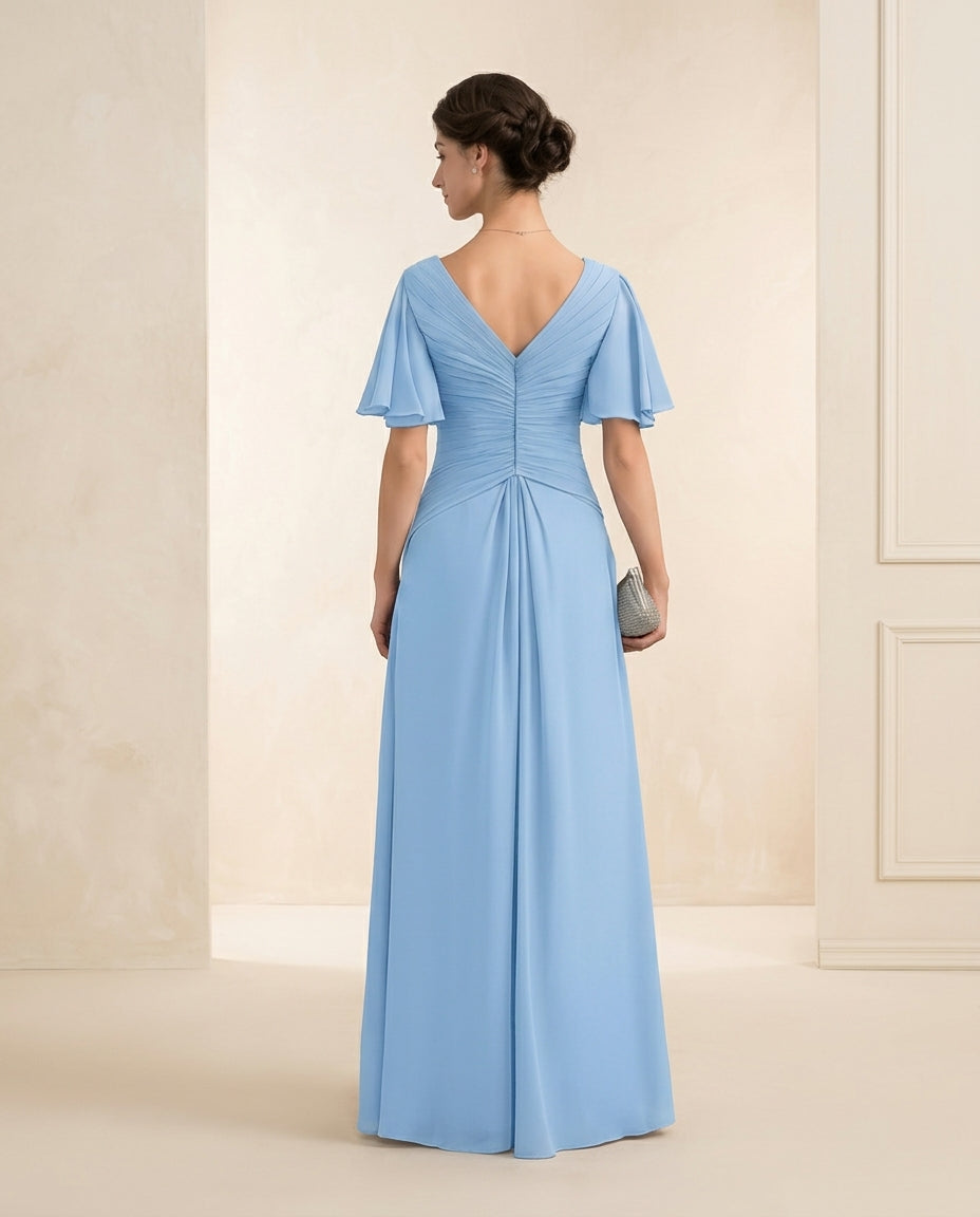 Vestido de fiesta Nery con manga campana y drapeado superior