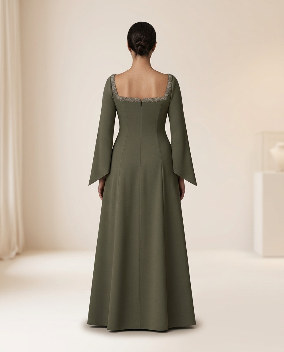 Vestido de fiesta Mambo con aplicaciones y manga larga color gris talla 46