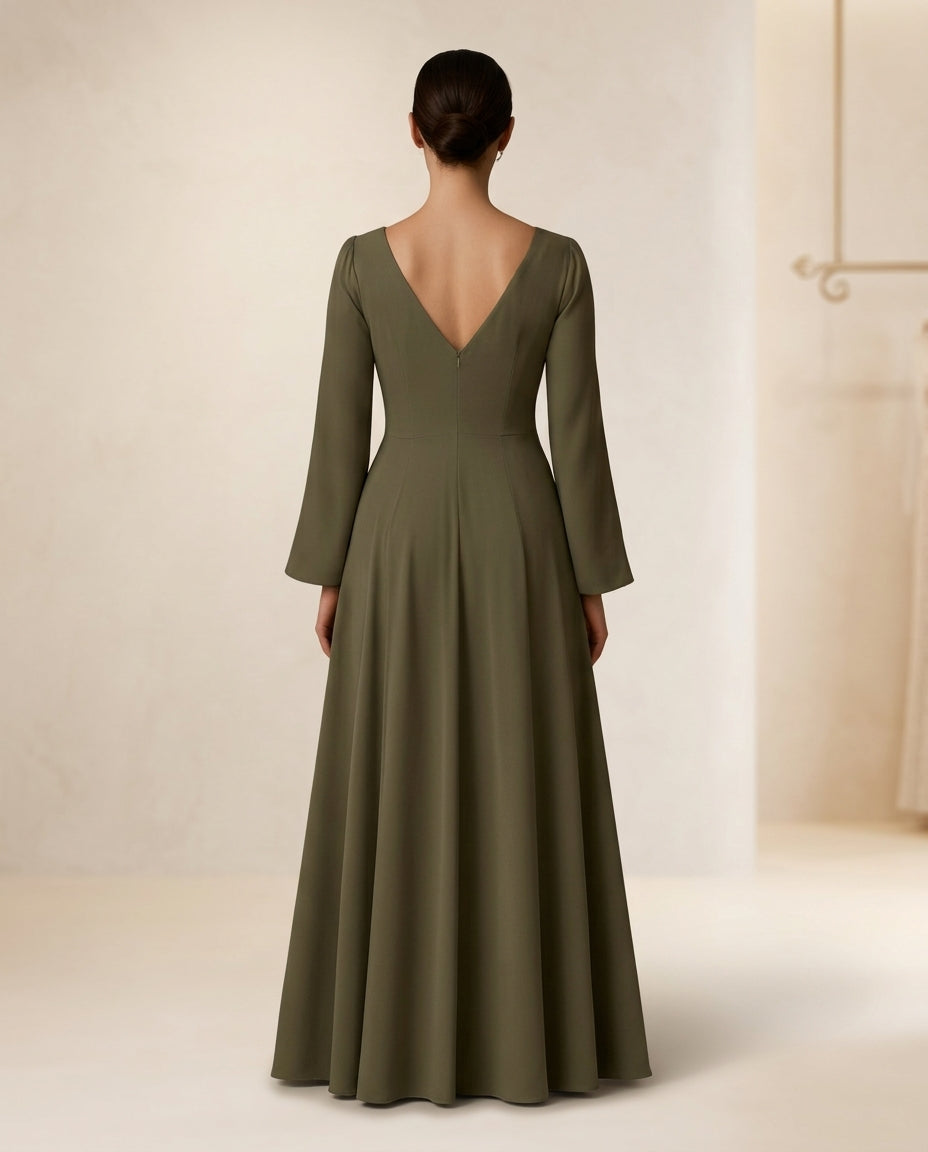 Vestido de fiesta Zary con mangas y escote en V color gris talla 38