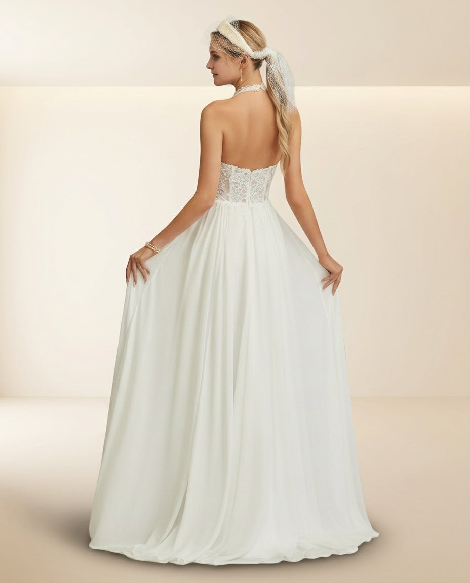 Vestido de novia Candy con espalda descubierta muy liviano y vaporoso