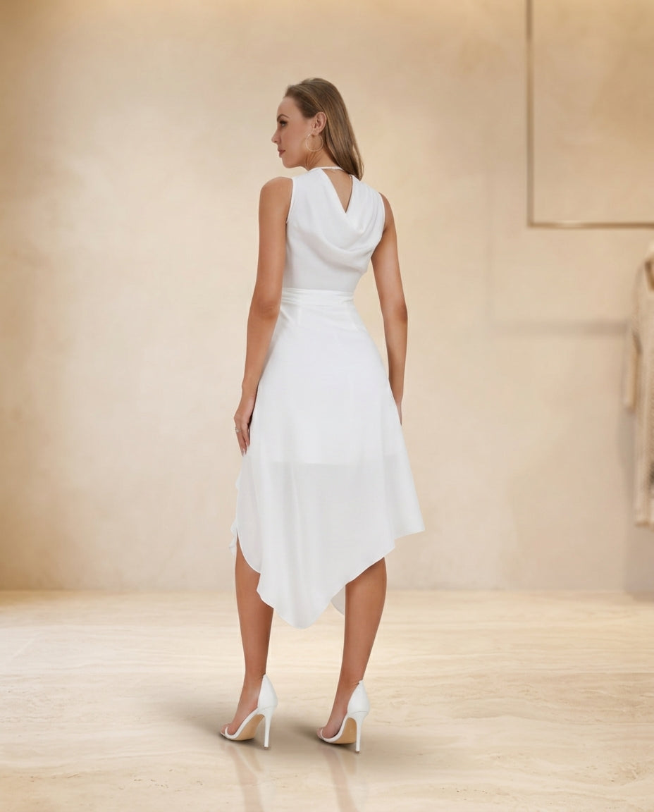 Vestido civil Emma ,escote V y volantes