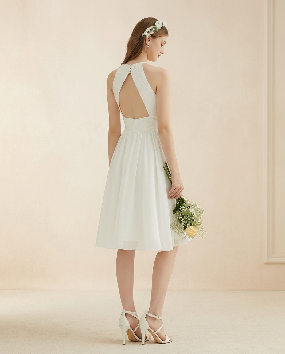 Vestido civil Belén con cuello halter y espalda descubierta