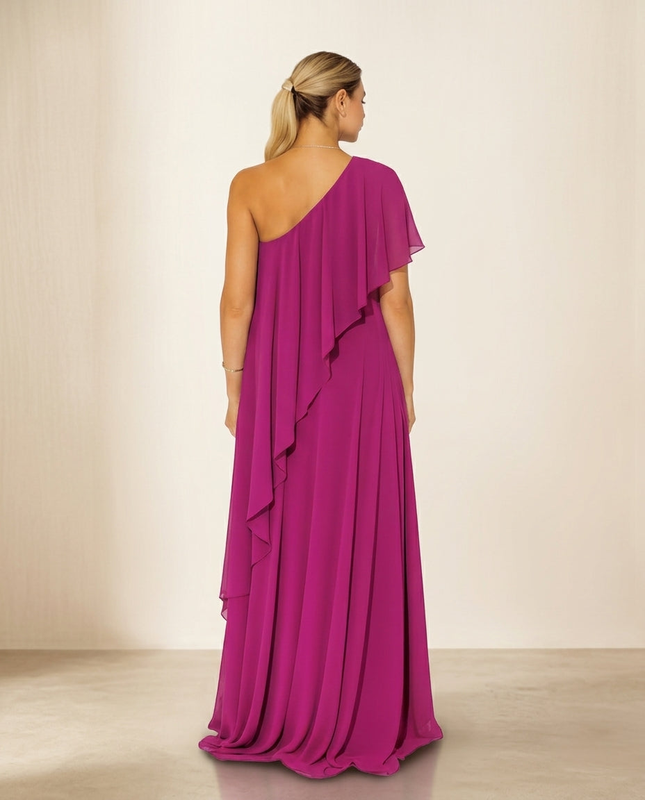 Vestido de fiesta Tribu con volantes en piso y hermosa asimetría muy liviano