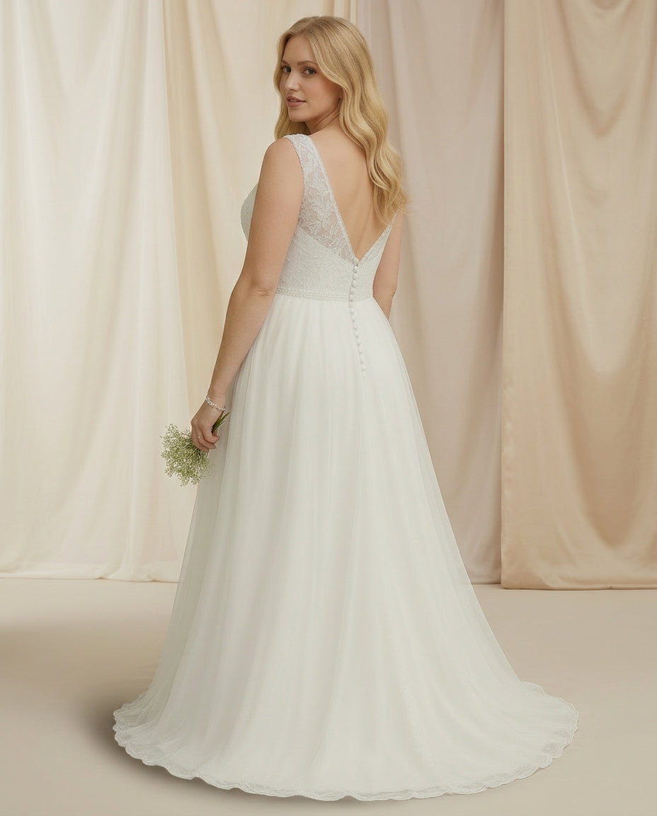 Vestido de novia Cindy en encaje de algodón y gasa