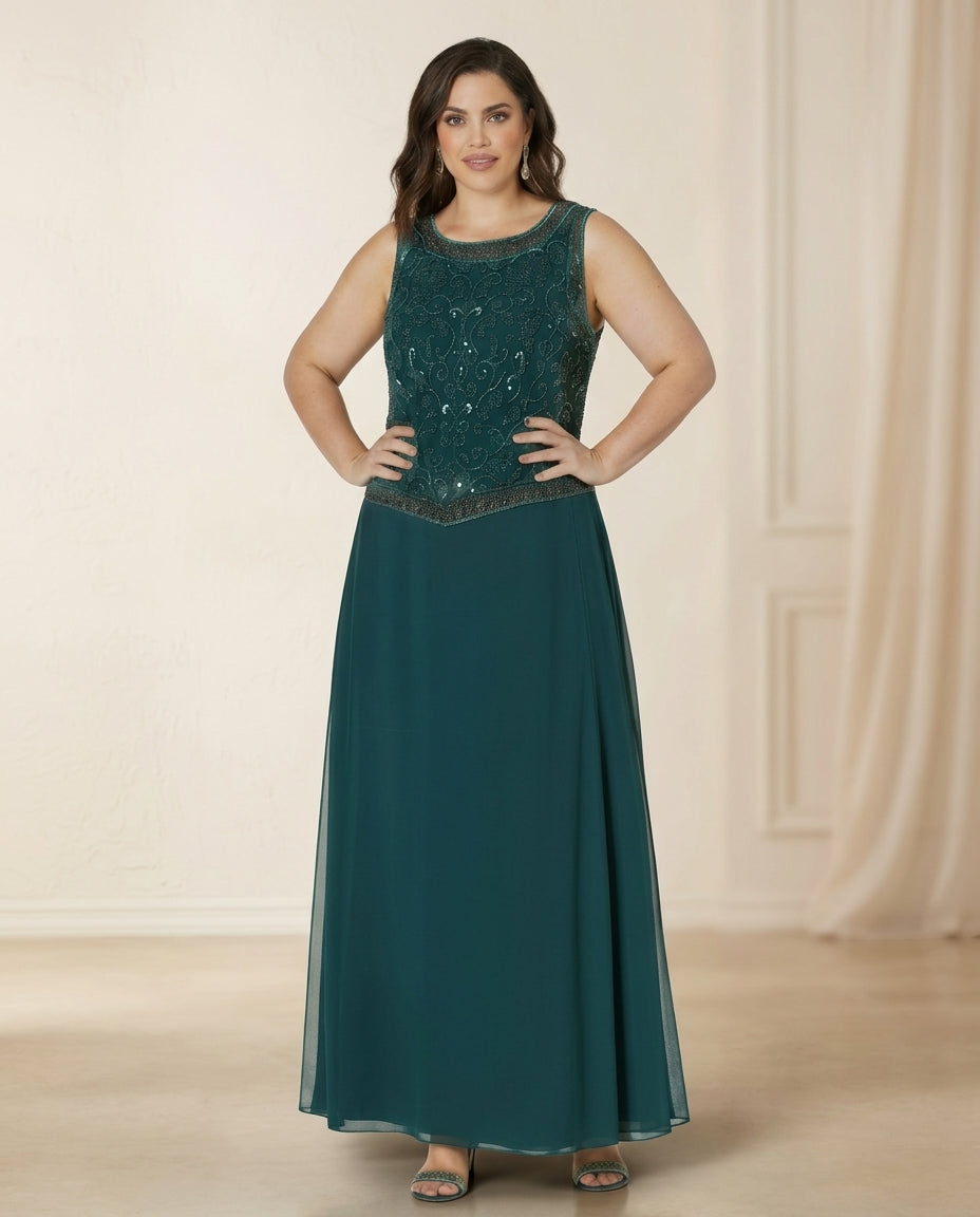 Vestido de fiesta Brigitte con brillo superior y falda en gasa y echarpe