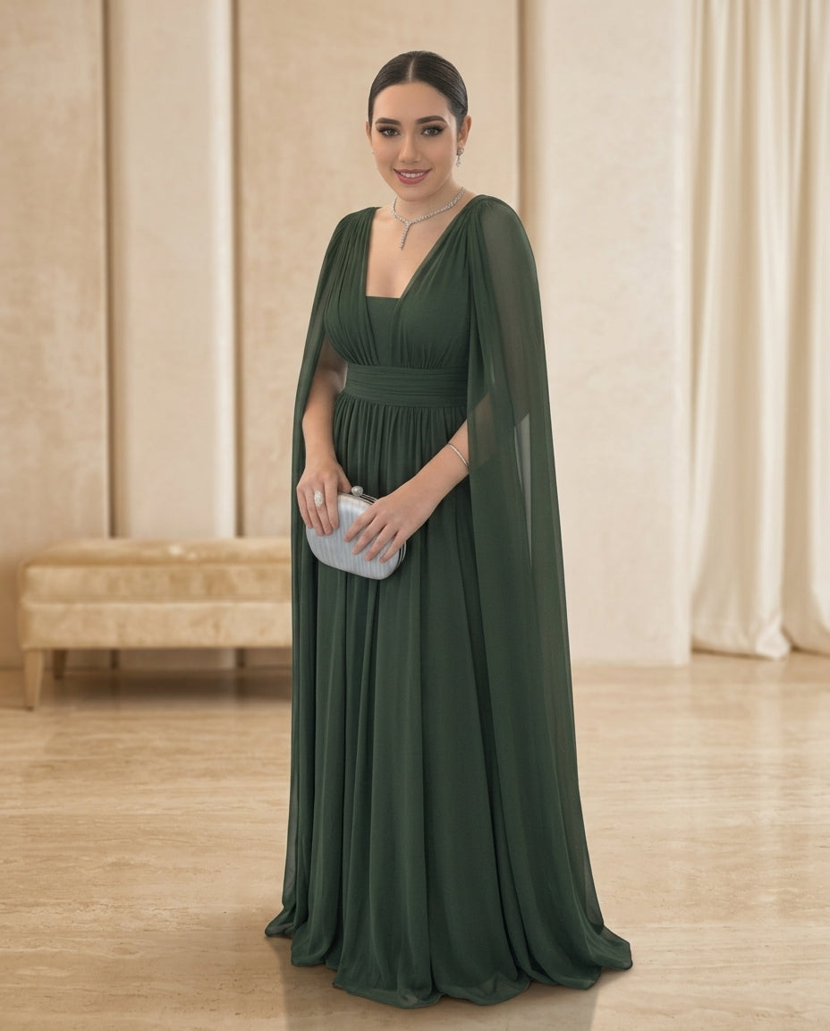 Vestido de fiesta Elisa  con manga ala y trenzado en la cintura