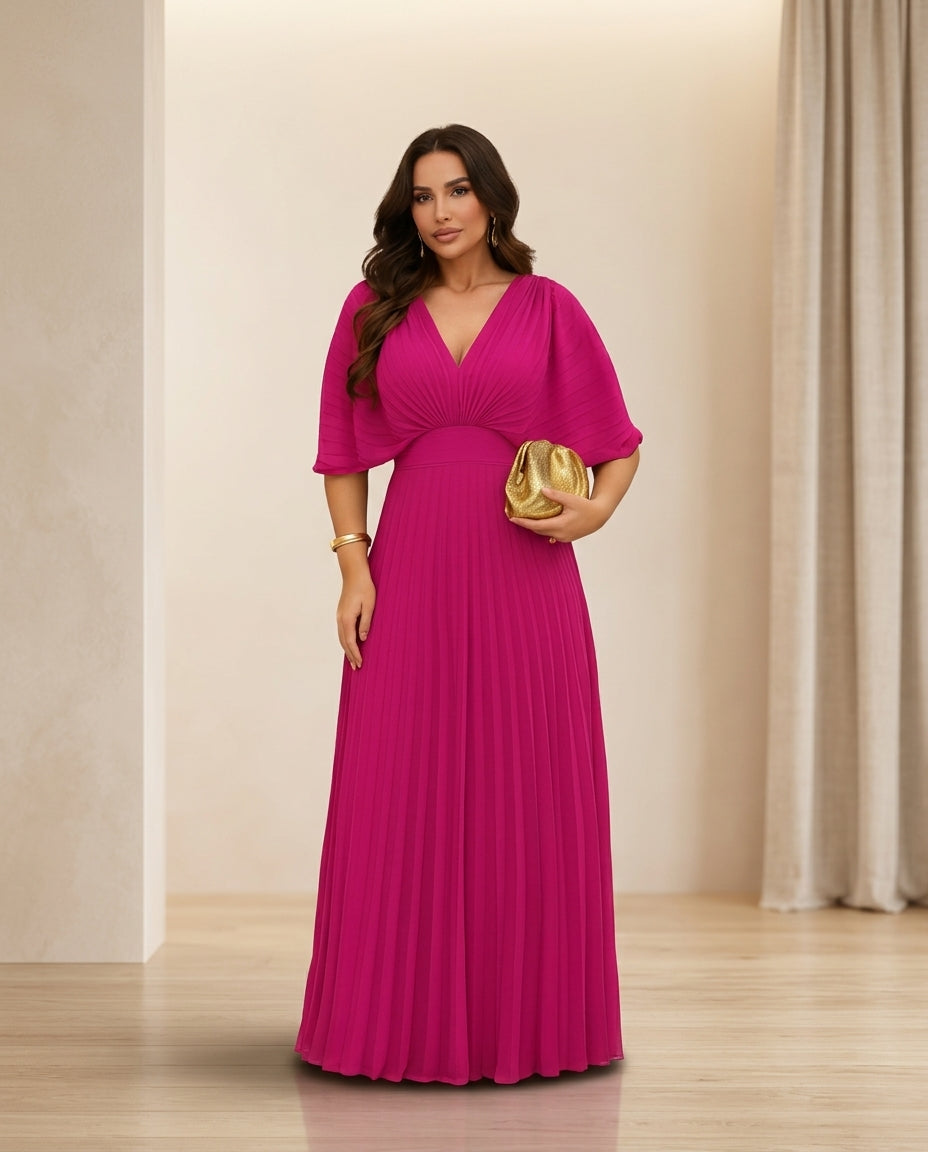 Vestido de fiesta Noemi  plisado con manga murcielago