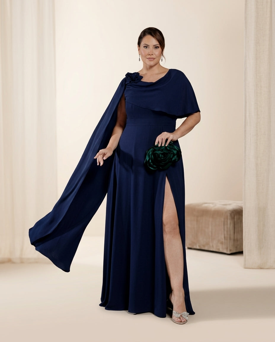 Vestido de fiesta Poli con manga capa asimétrica y aplicación Dior