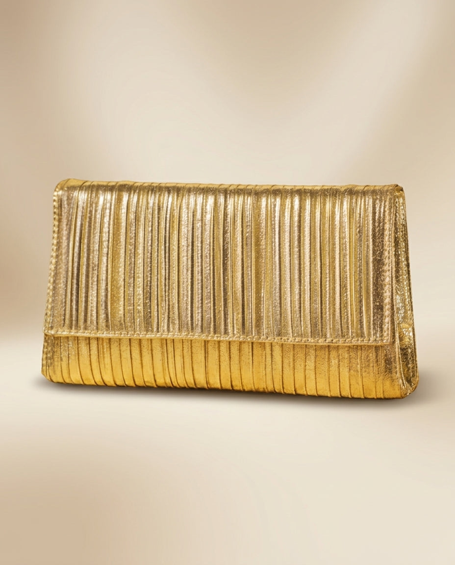 Clutch de fiesta Premium dorado con  cadena para colgar