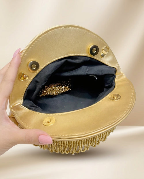 Bolso de fiesta star dorado blanco con cadena para colgar