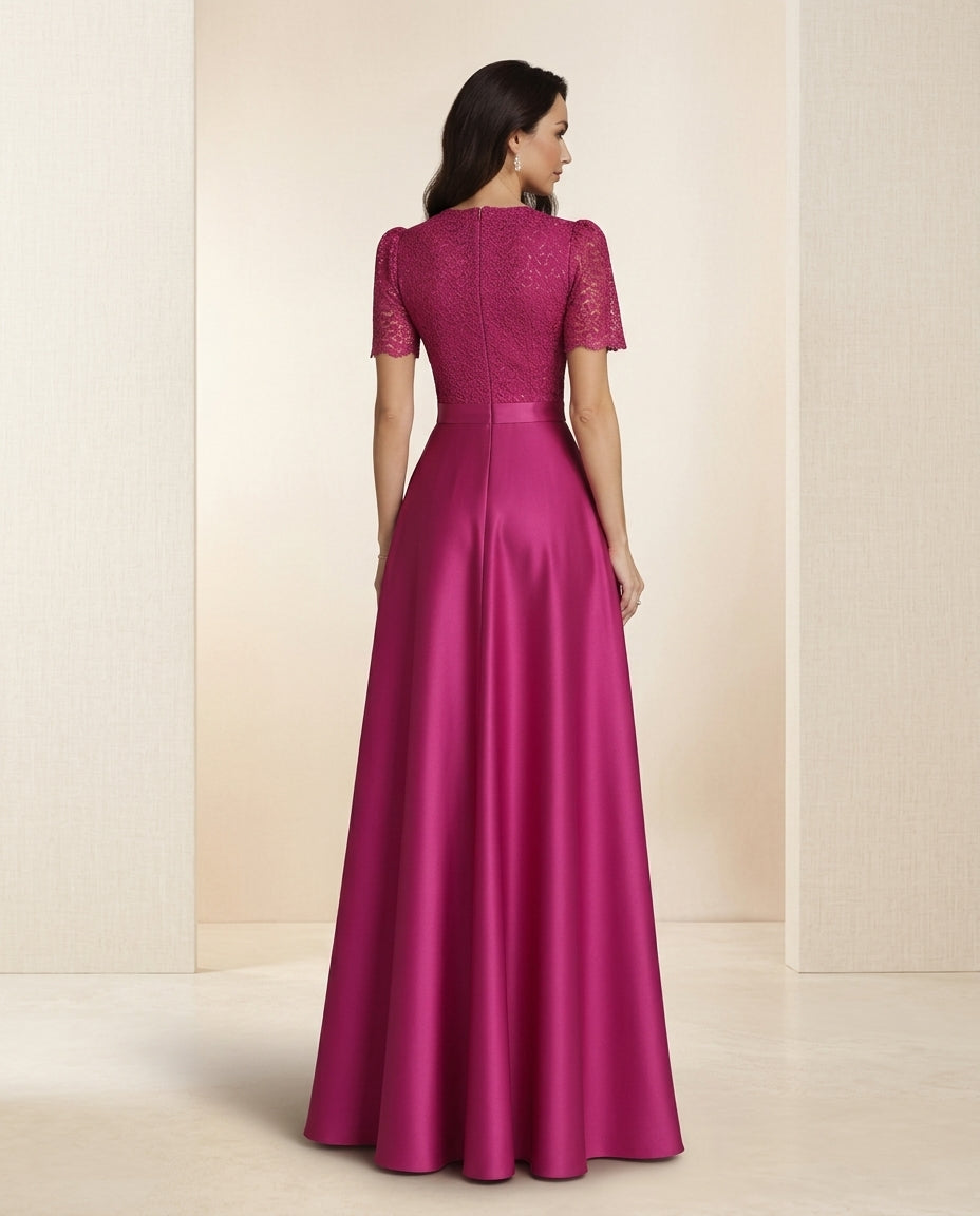 Vestido de fiesta Renata,falda de tela satinada y cuerpo de encaje