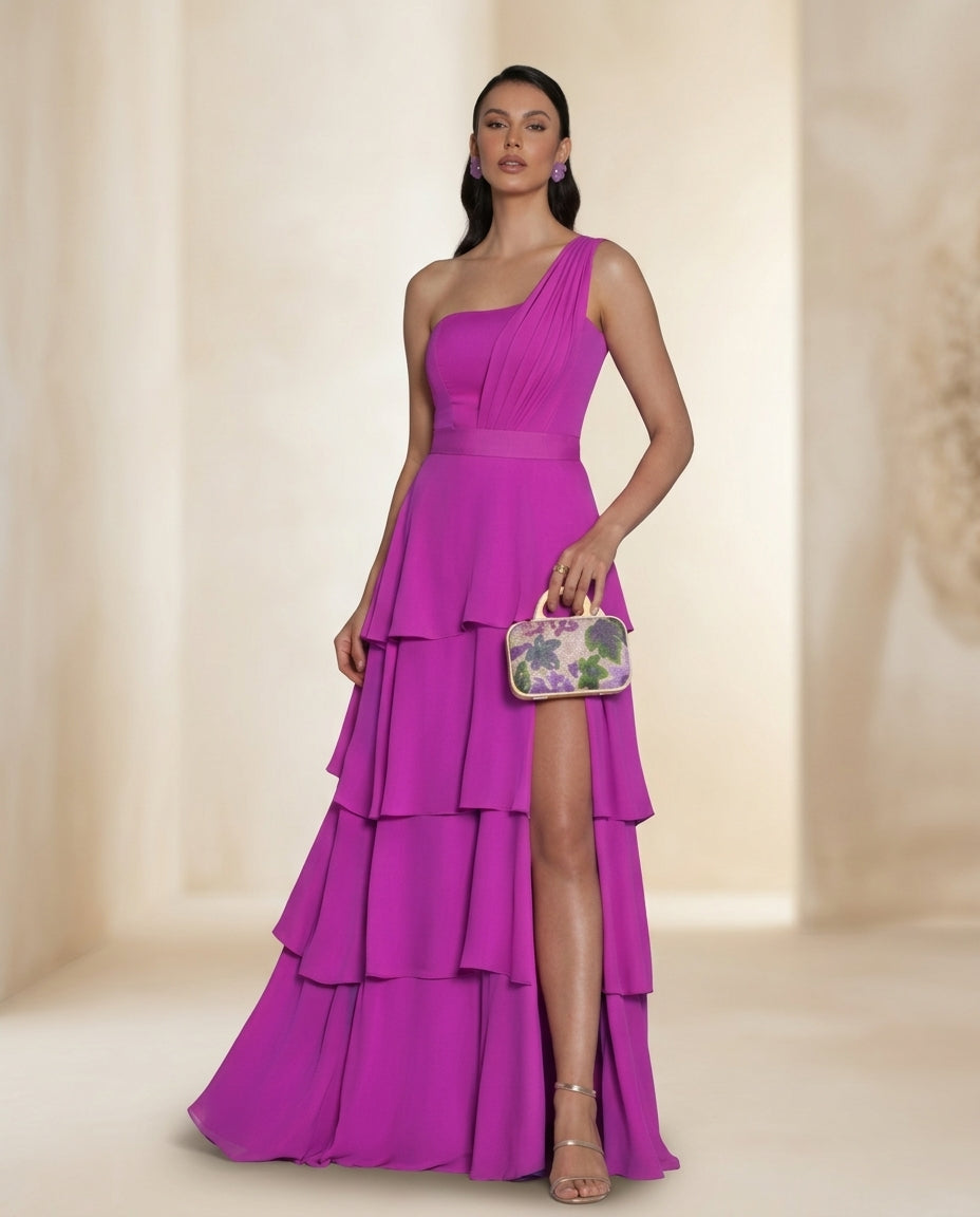 Vestido de fiesta Clarisa asimétrico y con capas