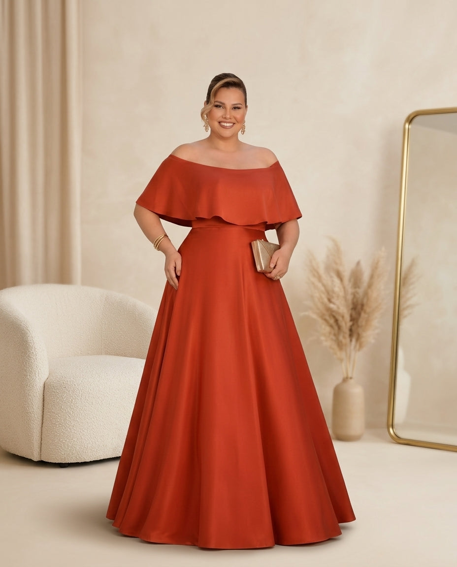 Vestido de fiesta Manuela off shoulder con capa superior