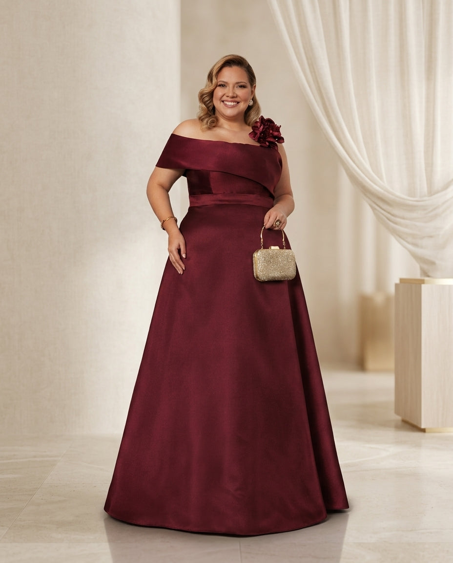 Vestido de fiesta charmoso-corte evase en tela satinada