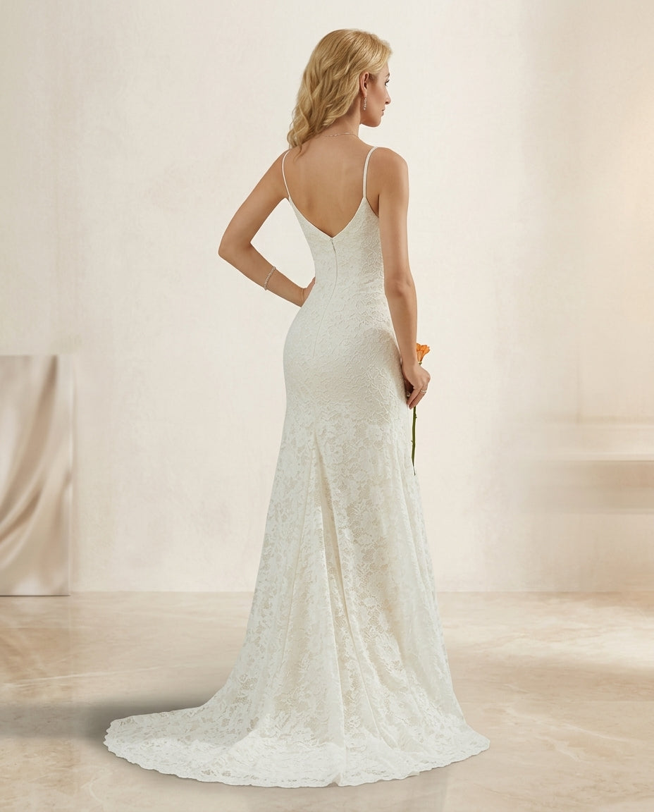 Vestido de novia Anita estilo semi sirena con cola elegante sencillez