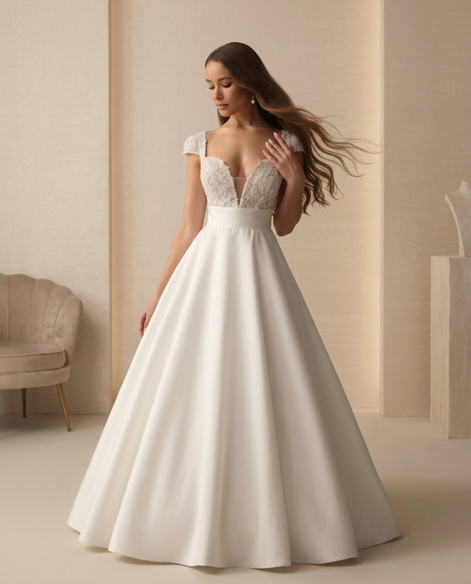 Vestido de novia Lady romántico con encaje y falda amplia