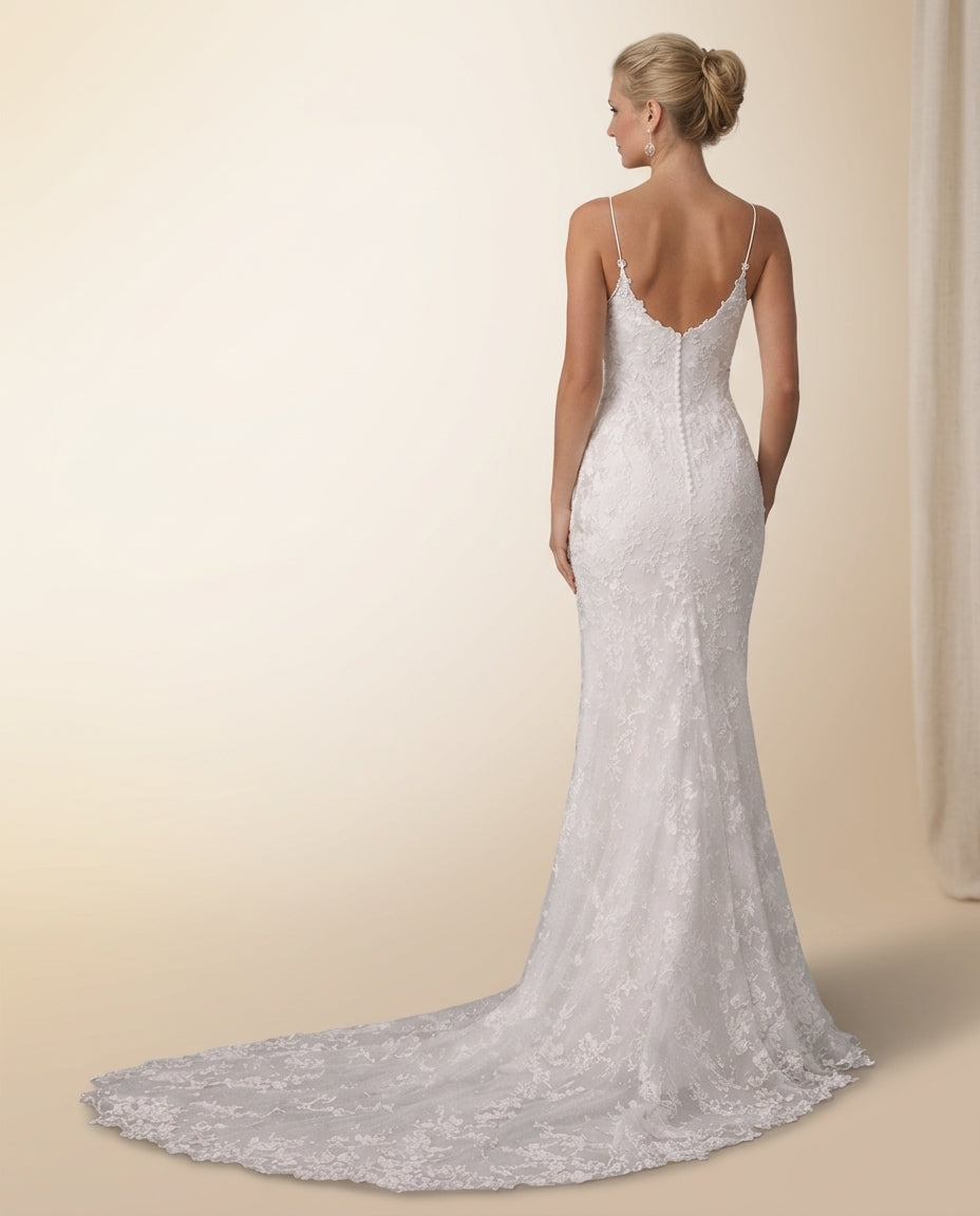 Vestido de novia Dalia sirena con encaje floral y escote profundo (Preventa)