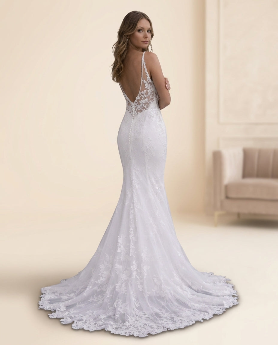 Vestido de novia Josefa sirena de encaje floral y espalda abierta (preventa)