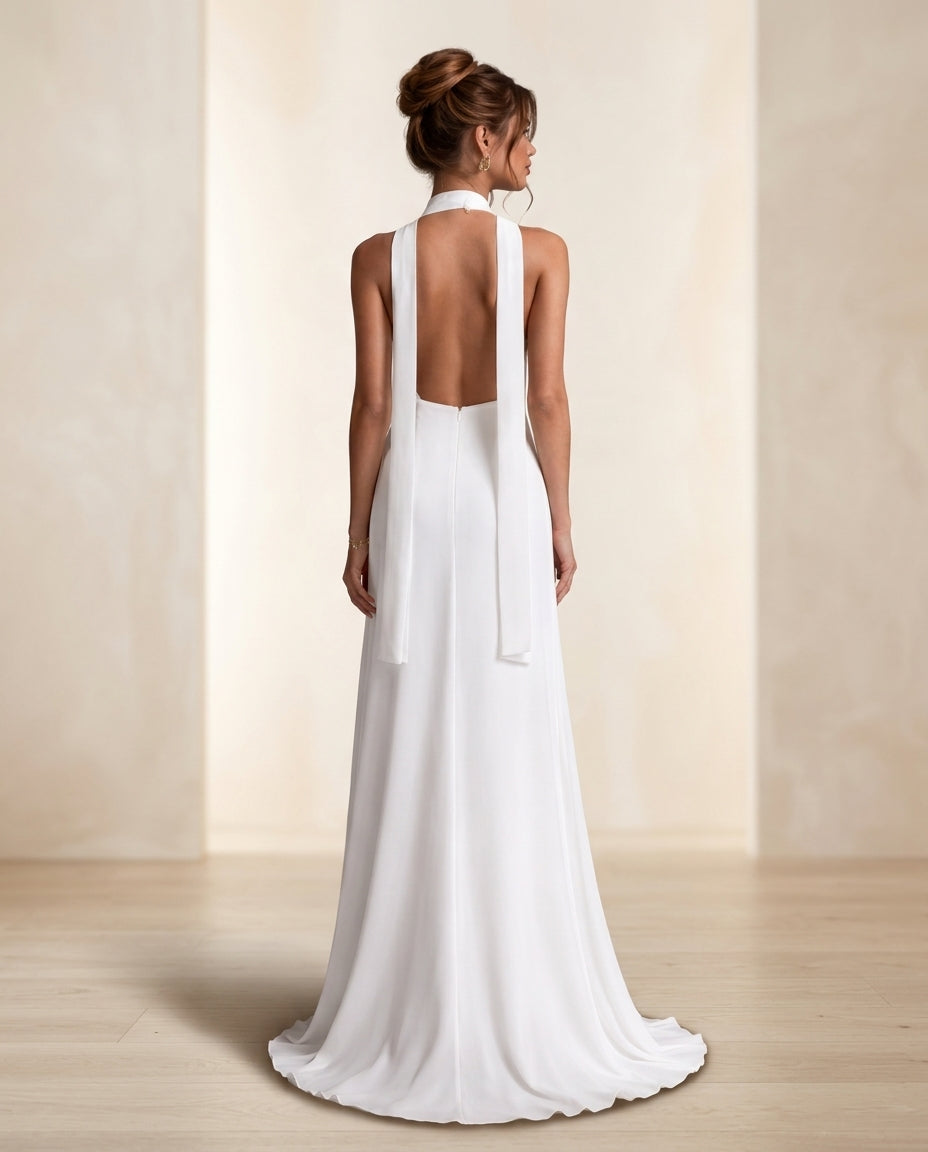 Vestido civil Monse halter con escote profundo