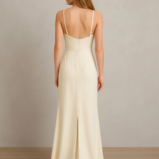 VESTIDO DE FIESTA IRENE COLOR BEIGE DE GASA TALLA 38