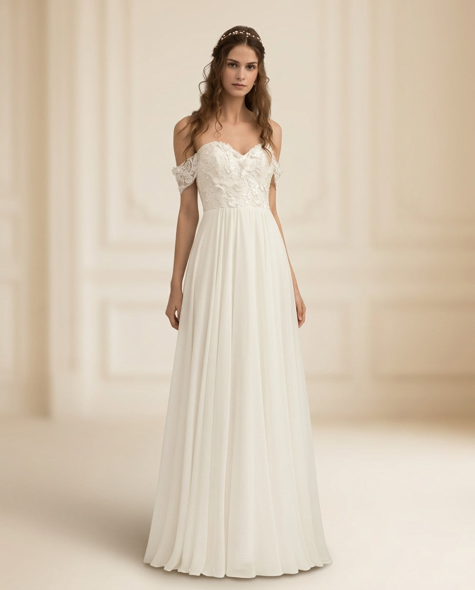 Vestido de novia Susy mangas caídas y aplicaciones
