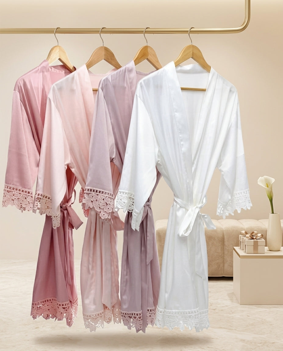 Bata de Satin con encaje personalizada o sin personalizar,fina y elegante