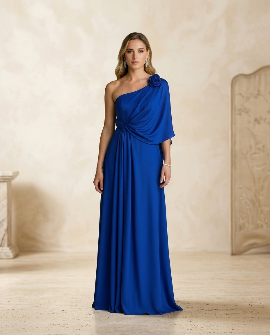 Vestido de fiesta Emma en gasa y tela satinada corte asimétrico gran versatilidad