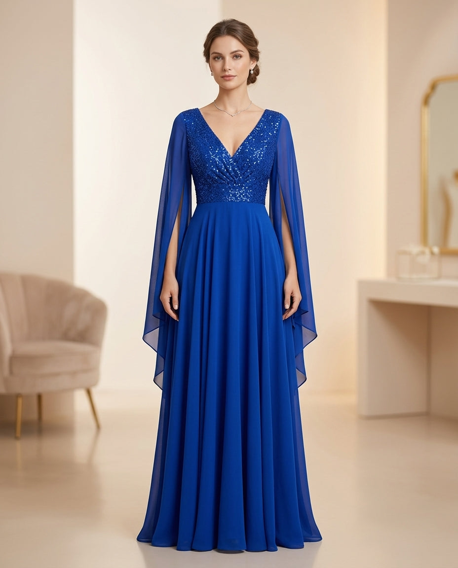 Vestido de fiesta Endora con aplicación sutil en brillo y mangas mucielago