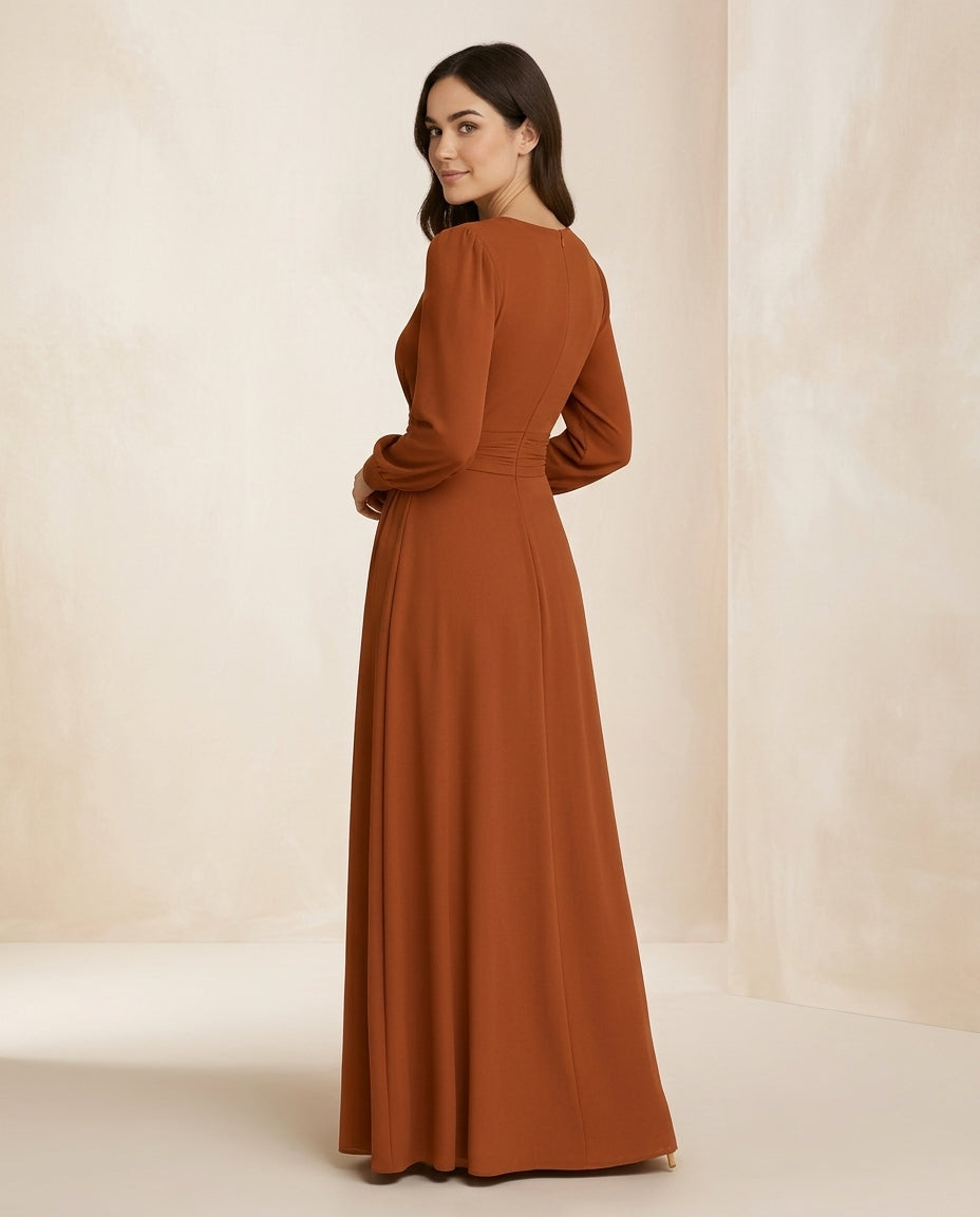 Vestido de fiesta Maca en chiffon con mangas largas y puño