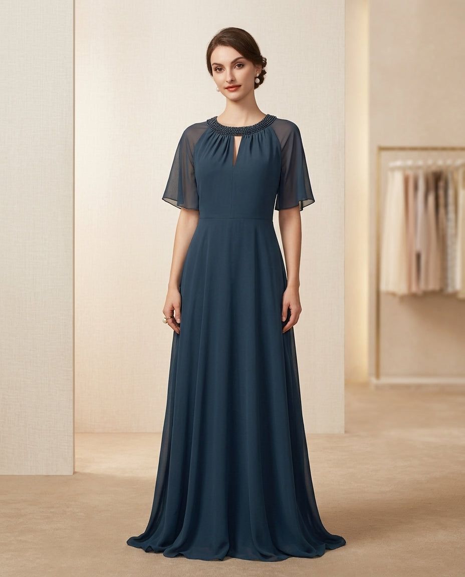 Traje de fiesta Berta  en 2 piezas con aplicaciones de pedrería en el cuello