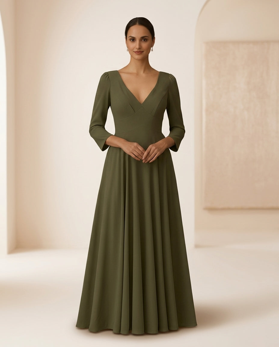 Vestido de fiesta Zary con mangas y escote en V color gris talla 38