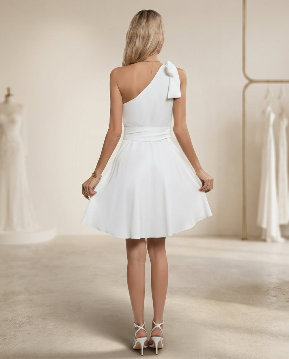 Vestido civil Fernanda asimétrico y volante