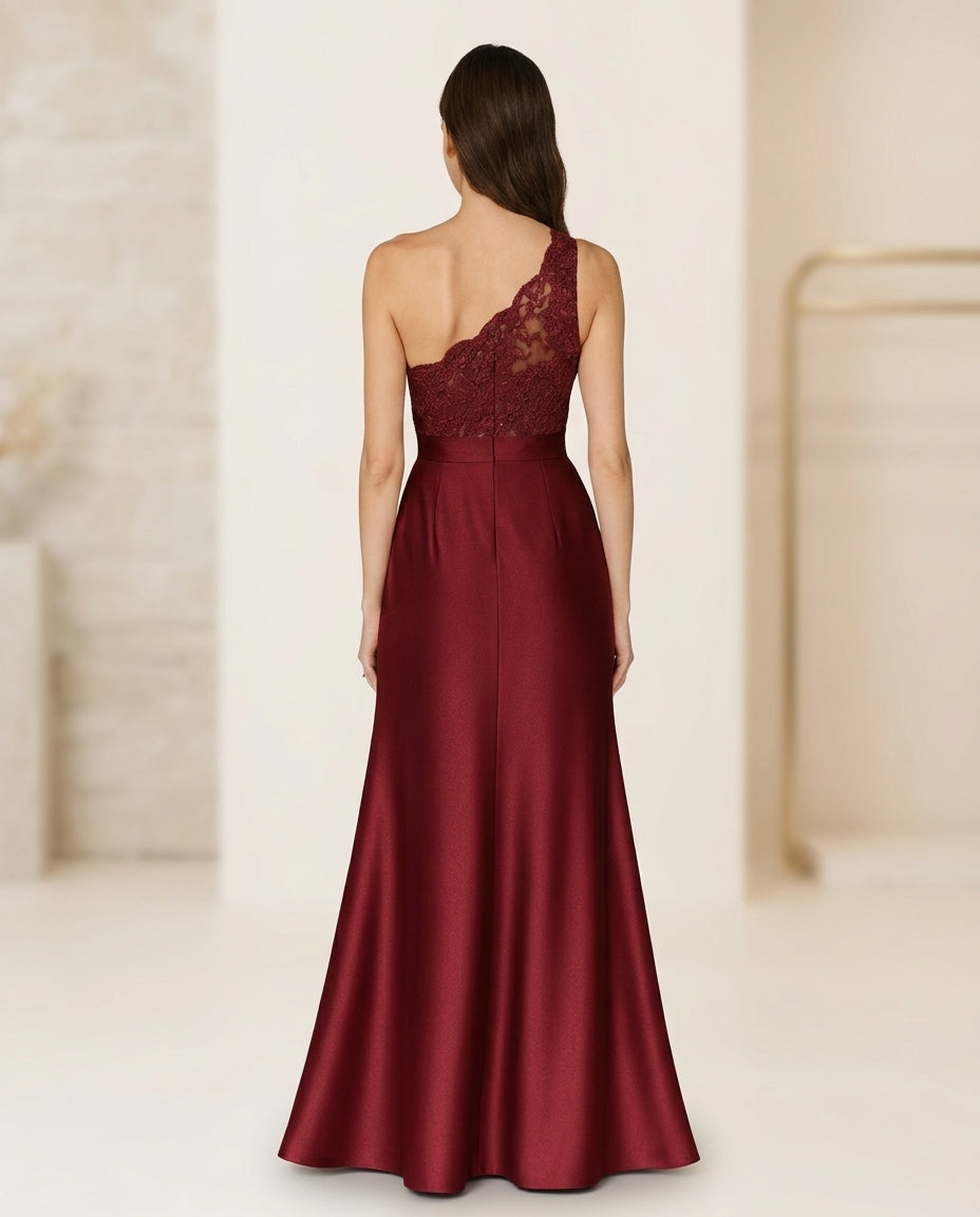 Vestido de fiesta Anastasia asimétrico en encaje y brillo sutil