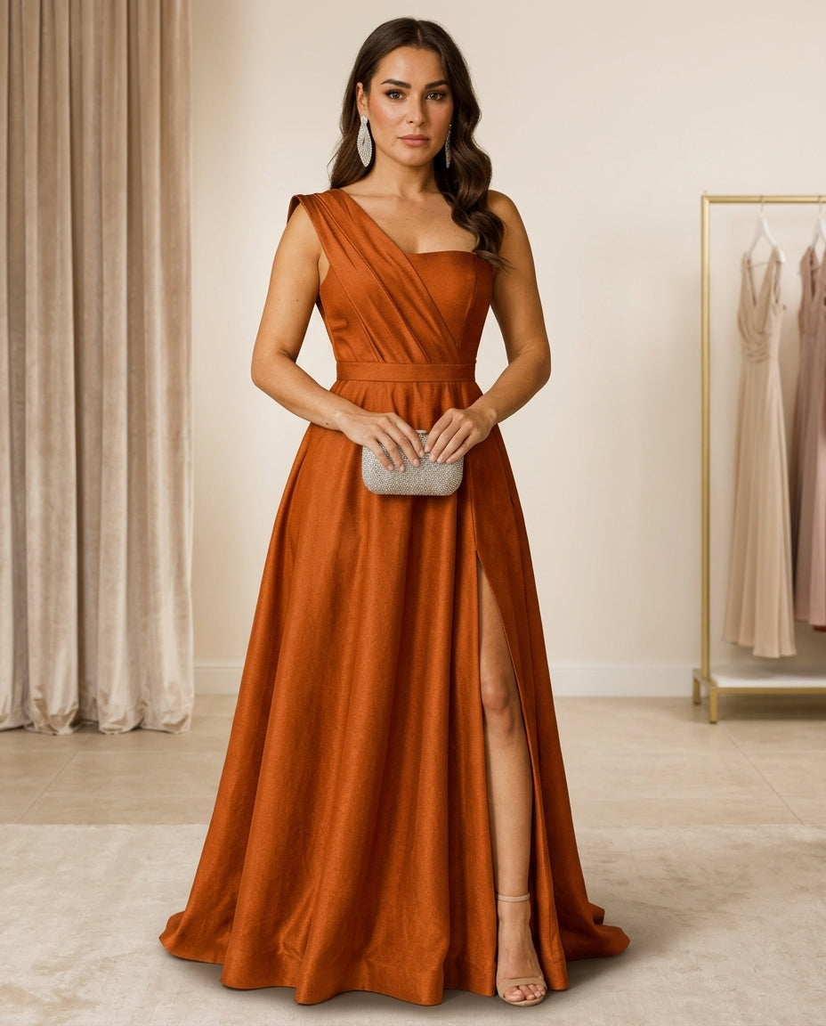 Vestido de fiesta Marcel asimétrico ,elegancia y sofisticacion  y en tela satin