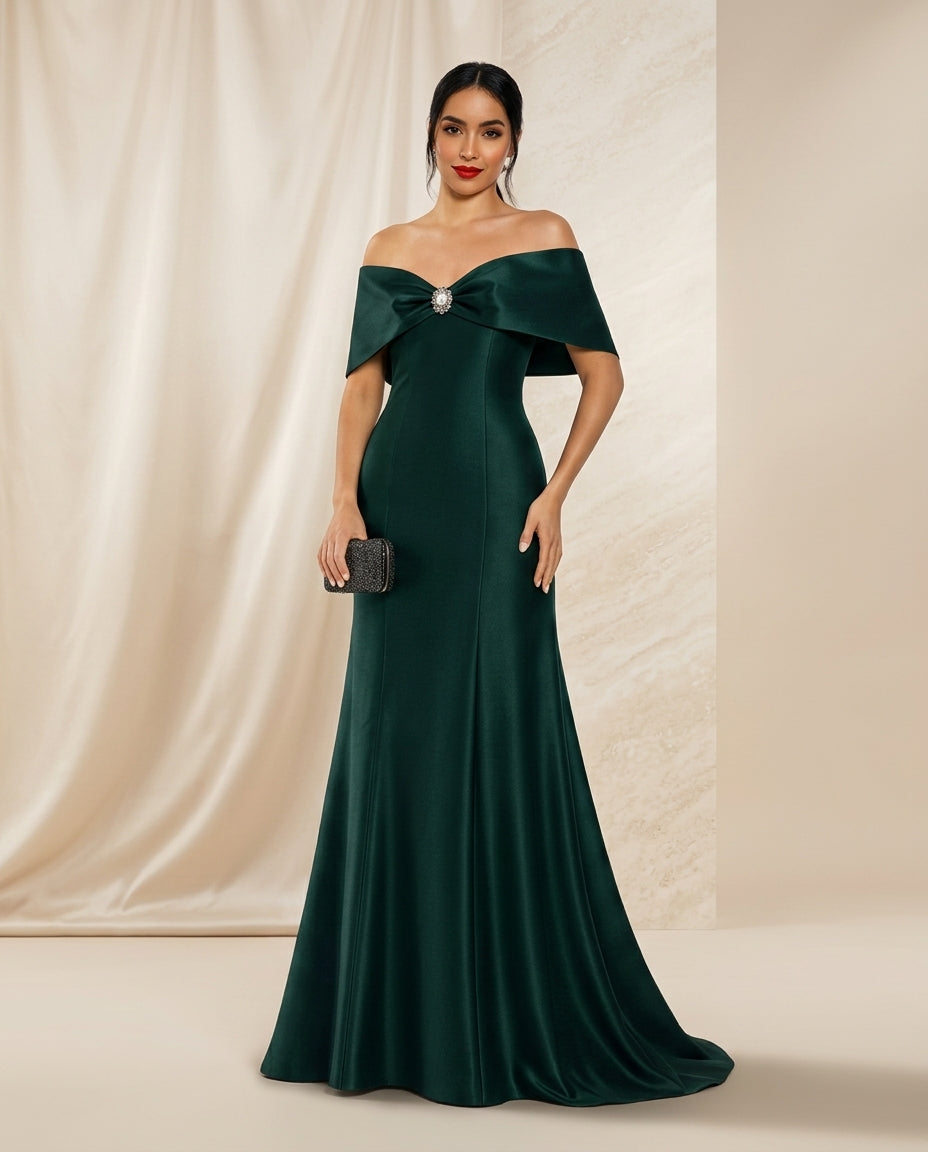 Vestido de fiesta Mandy hombros descubiertos y cuello en raso