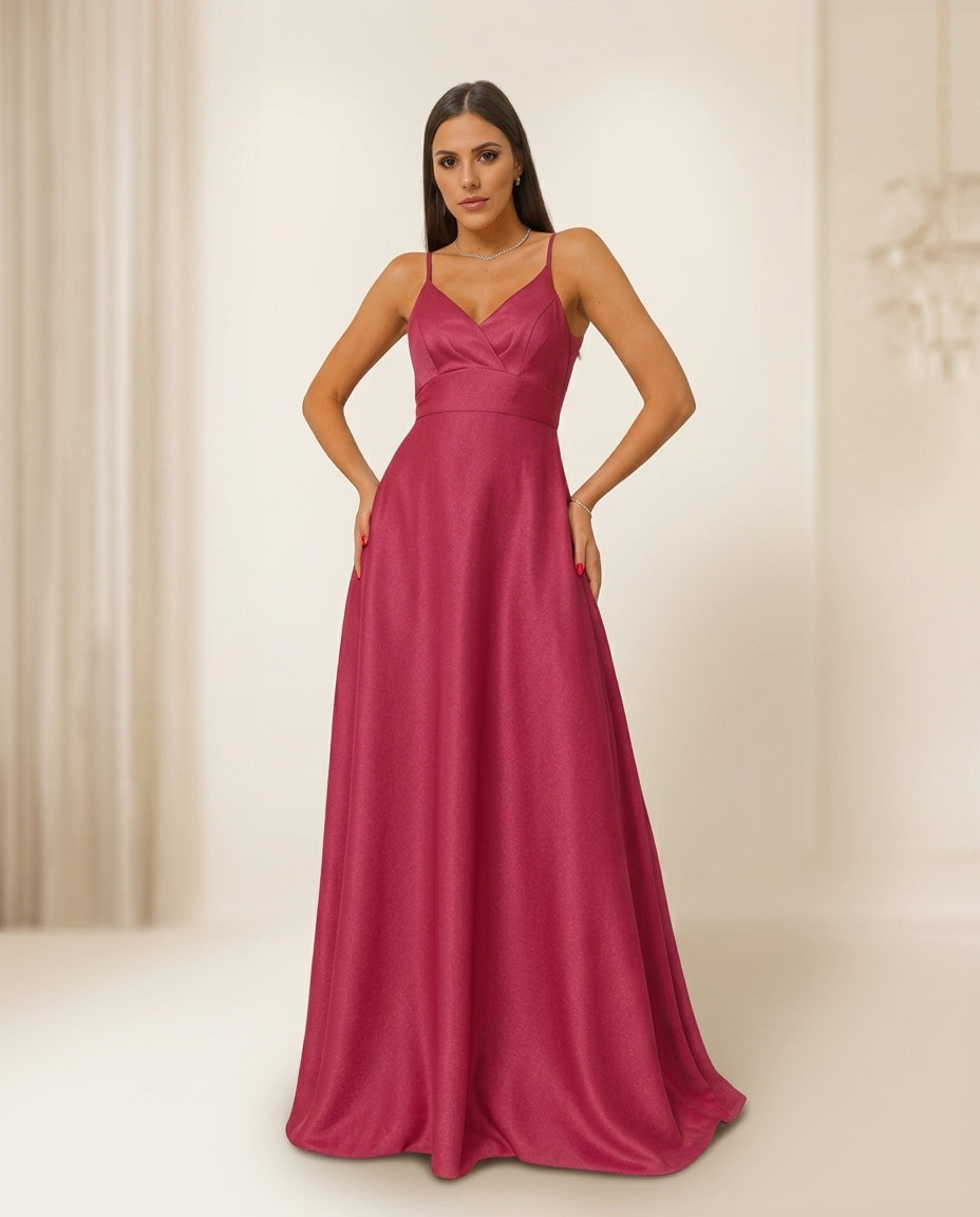 Vestido de fiesta Morin en raso y tirantes espagueti , espalda descubierta