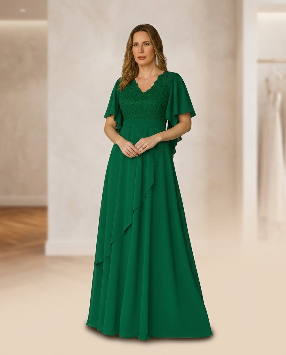 Vestido de fiesta Ellen con brillo sutil y manga campana