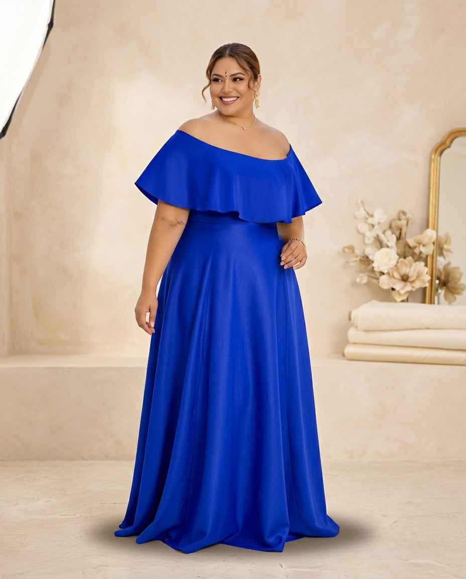 Vestido de fiesta Manuela off shoulder con capa superior