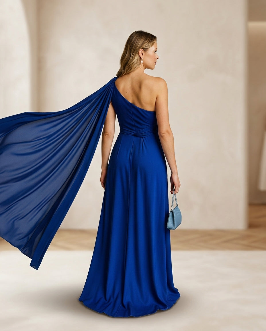 Vestido de fiesta Emma en gasa y tela satinada corte asimétrico gran versatilidad