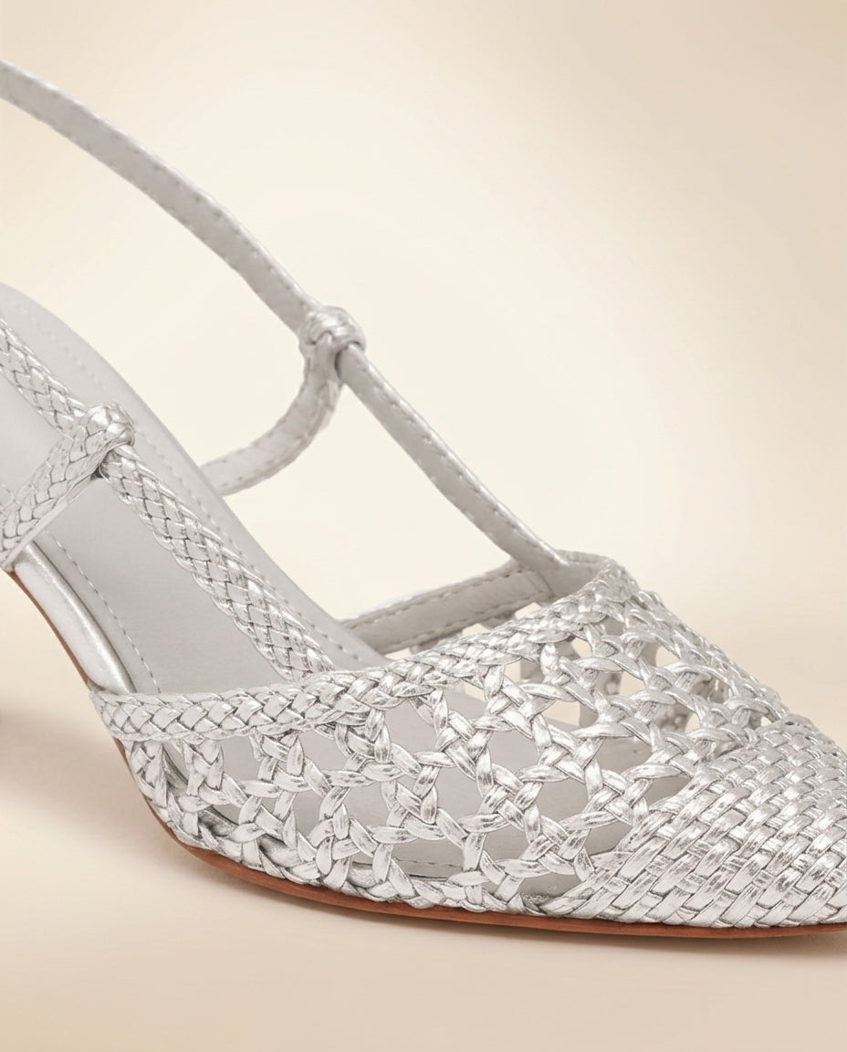 Sandalia para novia y fiesta  canasto, taco 8 cms, sin talon, procedencia España