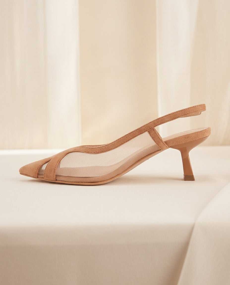 Sandalia de gamuza para fiesta Transparente, taco 4 cms procedencia España