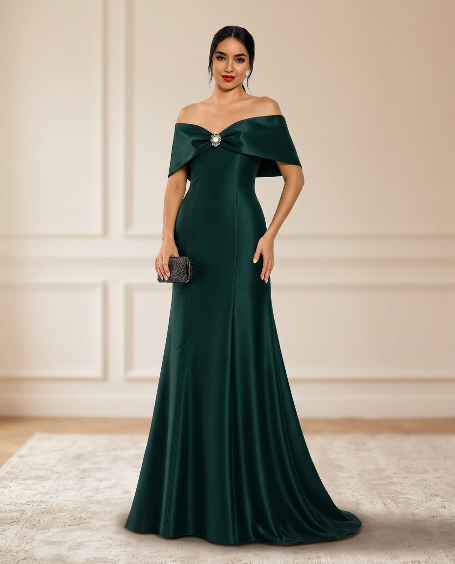 Vestido de fiesta Mandy hombros descubiertos y cuello en raso